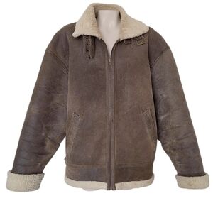 WILSONS Brown Suede Leather Distressed Aviator Jacket